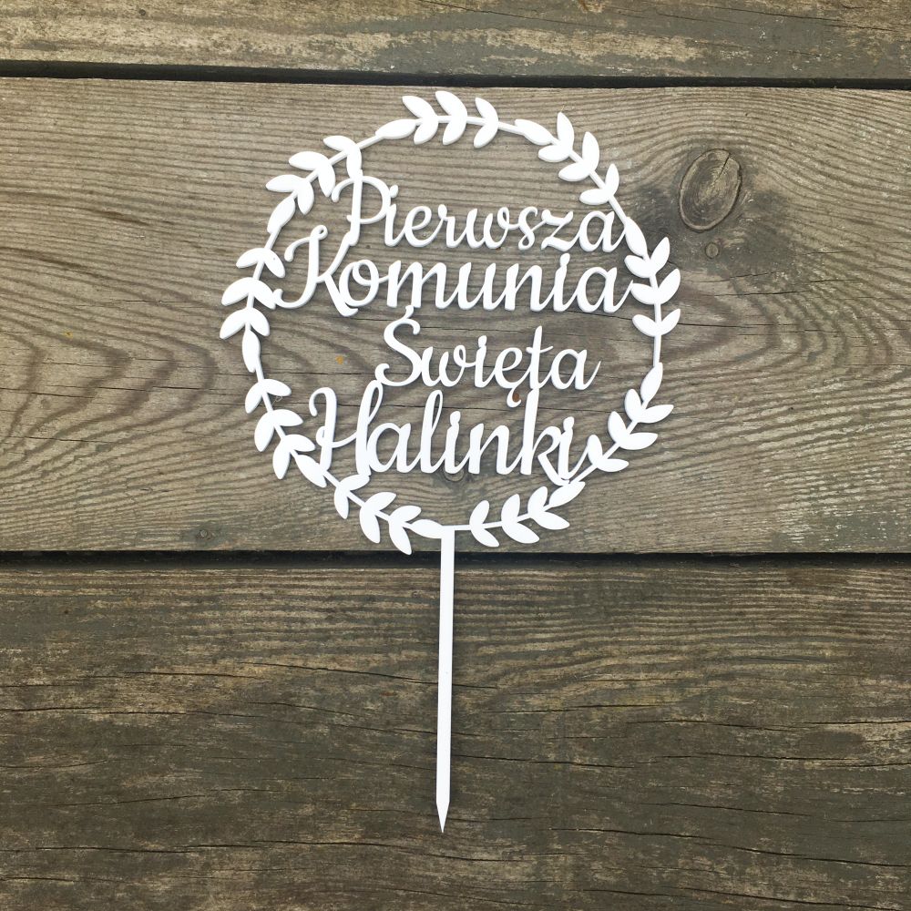 biały topper komunijny z imieniem